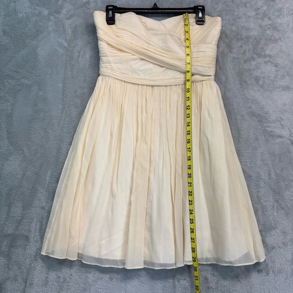 J.Crew Vintage Y2K Silk Cranked Strapless Cream Rushed Cocktail Dress Size 8 - Picture 2 of 8